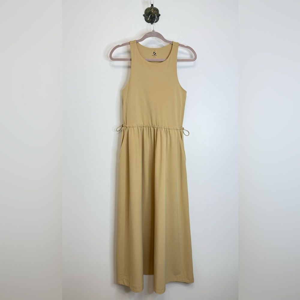 Lou & Grey Side Bungee Pocket Midi Dress Light Sandy Glow Women Size Medium NEW